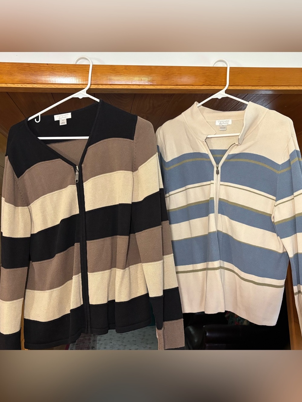 Two Christopher & Banks Zip-Front Striped Sweater Jackets